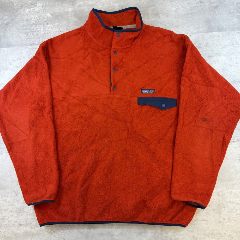Patagonia Synchilla Snap-T Fleece Pullover Orange Navy Mens XL Regular